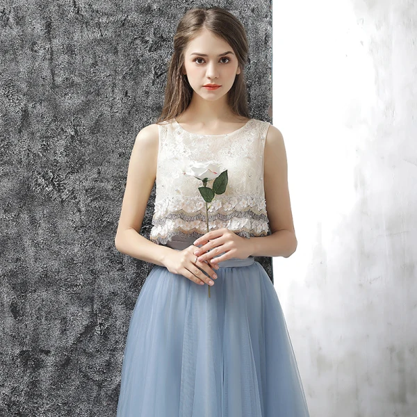 Bohême 2 Pièces Robe De Bal 2017 Princesse Sans Manches Perlage Perle Fleur Volants Robe De Ceremonie Train De Balayage