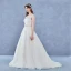 Elegant Handmade  Champagne Wedding Dresses 2017 A-Line / Princess Scoop Neck Sleeveless Appliques Flower Lace Backless Beading Rhinestone Court Train