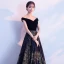 Bling Bling Navy Blue Evening Dresses  2018 A-Line / Princess V-Neck Short Sleeve Gold Glitter Tulle Floor-Length / Long Backless Formal Dresses