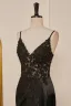 Sexy Black Satin Lace Split Front Prom Dresses 2024 Crossed Straps Sleeveless Spaghetti Straps Trumpet / Mermaid Floor-Length / Long Formal Dresses
