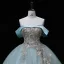 Elegant Mint Green Lace Flower Sequins Formal Dresses 2022 Ball Gown Off-The-Shoulder Sleeveless Backless Floor-Length / Long Prom Dresses