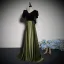 Vintage / Retro Dark Green Velvet Prom Dresses 2023 A-Line / Princess V-Neck Short Sleeve Backless Bow Floor-Length / Long Prom Formal Dresses