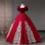 Vintage / Retro Burgundy Pearl Sequins Prom Dresses 2023 Ball Gown Square Neckline Puffy Short Sleeve Backless Floor-Length / Long Prom Formal Dresses