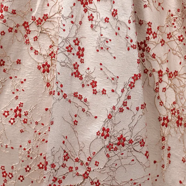 Elegant Burgundy Printing Prom Dresses 2023 Ball Gown Square Neckline Sequins Short Sleeve Backless Floor-Length / Long Prom Formal Dresses
