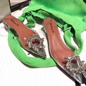 Transparent Chic Beautiful Summer Silver Street Wear Rhinestone Flat Womens Sandals 2020 Pointed Toe