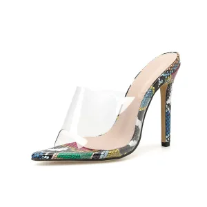 Transparent Désinvolte Motif Peau De Serpent Sandales Femme 2020 11 Cm Talons Aiguilles Peep Toes Bout Ouvert Sandales