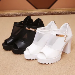 Hermoso Marfil Ropa De Calle Sandalias De Mujer 2020 Plataforma 10 Cm Talones Gruesos Peep Toe Sandalias
