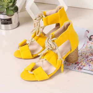 Mode Gele Straatkleding Strand Sandalen Dames 2020 Enkelband 7 Cm Dikke Hak Peep Toe Sandalen