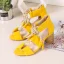 Fashion Yellow Street Wear Beach Womens Sandals 2020 Ankle Strap 7 cm Thick Heels Open / Peep Toe Sandals