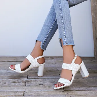 Modest Simple Ivory Street Wear Womens Sandals 2020 8 Cm Thick Heels Open Peep Toe Sandals