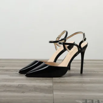Mote Svart Gateklær Sandaler Dame 2020 Patent Lær Ankelstropp 10 Cm Stiletthæler Spisse Sandaler