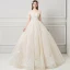 Elegant Champagne Wedding Dresses 2018 Ball Gown Lace Flower Beading Crystal Pearl Off-The-Shoulder Backless Sleeveless Floor-Length / Long Wedding