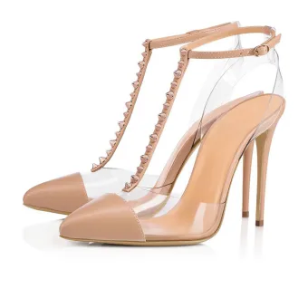 Sexy Aprikos Aften Sandaler Dame 2020 Klinke T Stropp 12 Cm Stiletthæler Spisse Sandaler