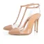 Sexy Beige Soirée Sandales Femme 2020 Rivet T-Strap 12 cm Talons Aiguilles À Bout Pointu Sandales
