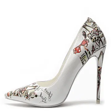 Fashion White Street Wear Pumps 2020 Doodle Cartoon 12 Cm Stiletto Heels Pointed Toe Pumps