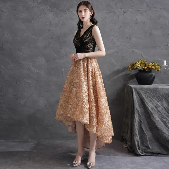 Chic Belle Noire De Retour Asymétrique Robe De Cocktail Robe De Graduation 2021 Princesse V Cou Sans Manches Appliques Cocktail Robe De Ceremonie