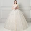 Elegant Champagne Wedding Dresses 2018 Ball Gown Beading Lace Flower V-Neck Backless Sleeveless Floor-Length / Long Wedding