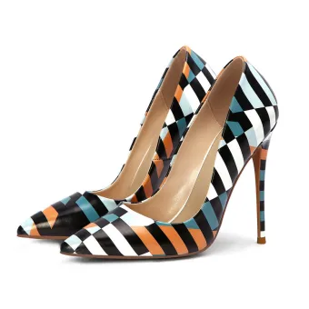 Chic Beautiful Multi Colors Street Wear Pumps 2020 Striped Doodle 12 Cm Stiletto Heels Pointed Toe Pumps