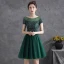 Chic / Belle Vert Foncé Robe De Fete Robe De Cocktail 2021 Princesse Encolure Dégagée Paillettes Ceinture Manches Courtes Dos Nu Courte Cocktail Robe De Ceremonie