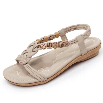 Bohême Romain Beige Plage Pantoufle Tongs 2020 Peep Toes Bout Ouvert Plate Chaussures Femmes