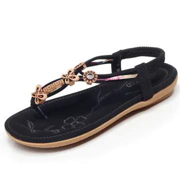 Bohême Romain Noire Plage Pantoufle Tongs 2020 Peep Toes Bout Ouvert Plate Chaussures Femmes