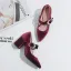 Vintage / Retro Burgundy Suede Bridesmaid Pumps 2020 Pearl Buckle 7 cm Thick Heels Pointed Toe Pumps