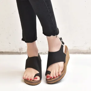 Chic Belle Noire Désinvolte Sandales Femme 2020 6 Cm Compensées Peep Toes Bout Ouvert Sandales