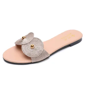 Prisvärd Aprikos Beige Casual Fläta Toffel Flip Flops 2020 Platt Peep Toe Damskor