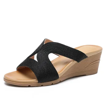 Bohemia Black Casual Braid Womens Sandals 2020 5 Cm Wedges Open Peep Toe Sandals
