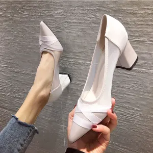 Simple Beige Désinvolte Escarpins 2020 6 Cm Talons Épais À Bout Pointu Escarpins