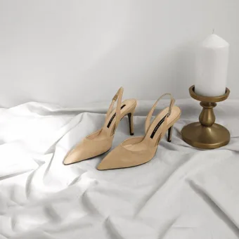 Simple Beige Bureau Ol Slingbacks Sandales Femme 2020 Daim 8 Cm Talons Aiguilles À Bout Pointu Sandales