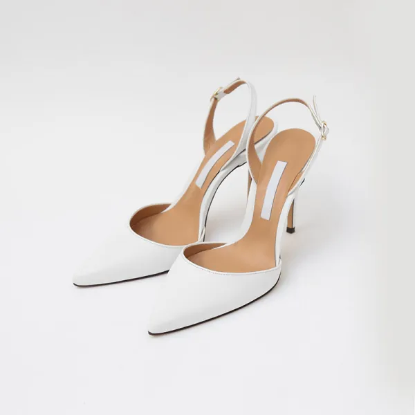 Mode Weiß Büro OL Slingpumps Sandalen Damen 2020 10 cm Stilettos Spitzschuh Sandaletten