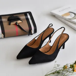 Modest Simple Black Office Ol Slingbacks Womens Sandals 2020 Suede 8 Cm Stiletto Heels Pointed Toe Sandals