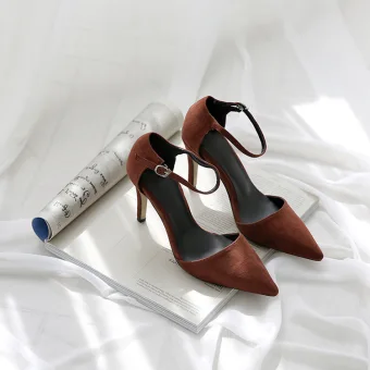 Fashion Brown Office Ol Summer Suede Womens Sandals 2020 10 Cm Stiletto Heels Pointed Toe Sandals