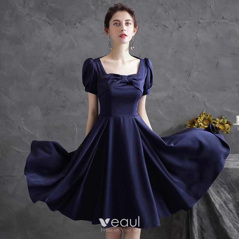 slim fit dress slacks New Arrival Bateau Neck Navy Blue Long Prom Dress Graduation Dress main image 0
