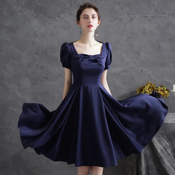navy blue dress graduation Navy Blue Slit Organza Prom Dress Graduation Dress with Beading Belt