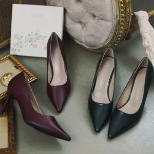 Proste Simple Burgund Biuro Ol Czółenka 2020 10 Cm Szpilki Szpiczaste Czółenka