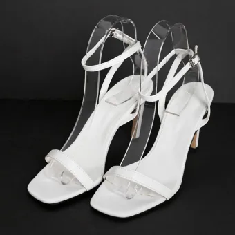 Sexy Hvit Casual Sandaler Dame 2020 Ankelstropp 10 Cm Stiletthæler Peep Toe Sandaler