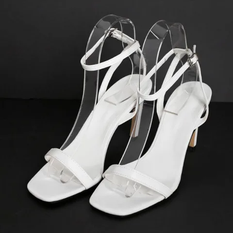 Sexy Weiß Freizeit Sandalen Damen 2020 Knöchelriemen 10 cm Stilettos Peeptoes Sandaletten