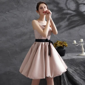 Mode Rougissant Rose Robe De Cocktail Robe De Fete 2021 Princesse Bustier Noeud Sans Manches Dos Nu Courte Cocktail Robe De Ceremonie
