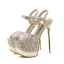 Sexy Champagne Club de carnaval Paillettes Sandales Femme 2021 17 cm Talons Aiguilles Peep Toes / Bout Ouvert Sandales Talons Hauts
