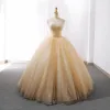 Sparkly Champagne Wedding Dresses 2018 Ball Gown Glitter Sequins Sweetheart Sleeveless Floor-Length / Long Wedding
