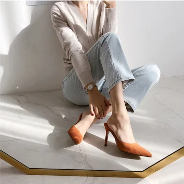 Chic Beautiful Tan Summer Street Wear Womens Sandals 2020 Suede 10 Cm Stiletto Heels Pointed Toe Sandals