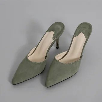 Simple Vert Vêtement De Rue Daim Sandales Femme 2020 8 Cm Talons Aiguilles À Bout Pointu Sandales