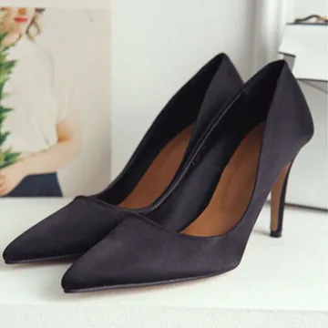 Simple Noire Demoiselle D Honneur Escarpins 2020 Satin 10 Cm Talons Aiguilles À Bout Pointu Escarpins
