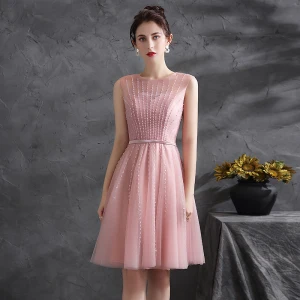 Chic Belle Rougissant Rose Paillettes Robe De Cocktail Robe De Fete 2021 Princesse Encolure Dégagée Sans Manches Ceinture Mi Longues Cocktail Robe De Ceremonie