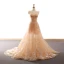 Chic / Belle Champagne Robe De Soirée 2018 Princesse Étoile Papillon Encolure Dégagée Dos Nu Sans Manches Tribunal Train Robe De Ceremonie