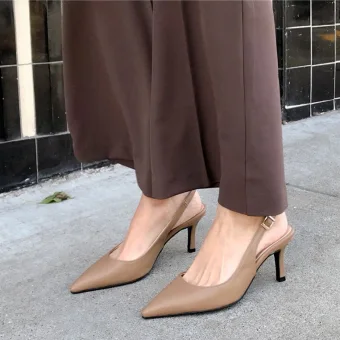 Simple Nues Désinvolte Slingbacks Sandales Femme 2020 8 Cm Talons Aiguilles À Bout Pointu Sandales