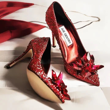 Sjarmerende Burgunder Bryllup Lær Pumps 2020 Krystall Rhinestone 9 Cm Stiletthæler Spisse Pumps