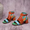 Traditionell Orange Strassenmode Leder Sandalen Damen 2020 5 cm Thick Heels Peeptoes Sandaletten